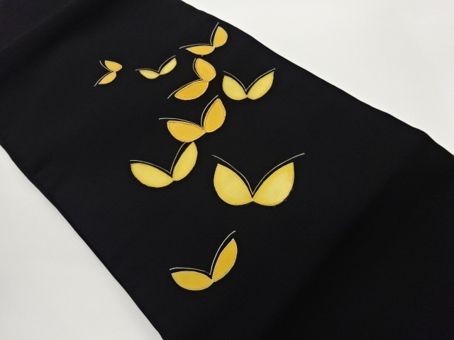 JAPANESE KIMONO / SHISE KINZAI KINKOMA EMBROIDERY ABSTRACT BUTTERFLY P